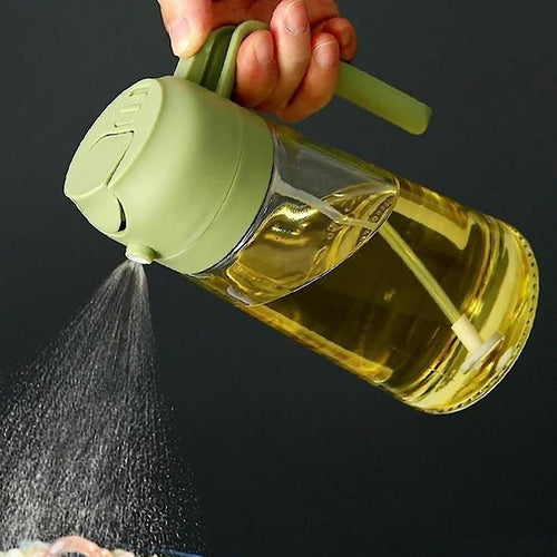 2-in-1 Oil Sprayer and Dispenser for Kitchen - 470ml Glass Olive Oil Bottle - Dual Function Oil Mister and Pourer